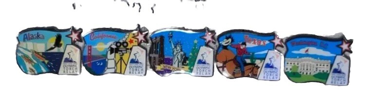5 Pcs Winter Olympic Pins Salt Lake City Alaska Texas D.C. N.Y. California