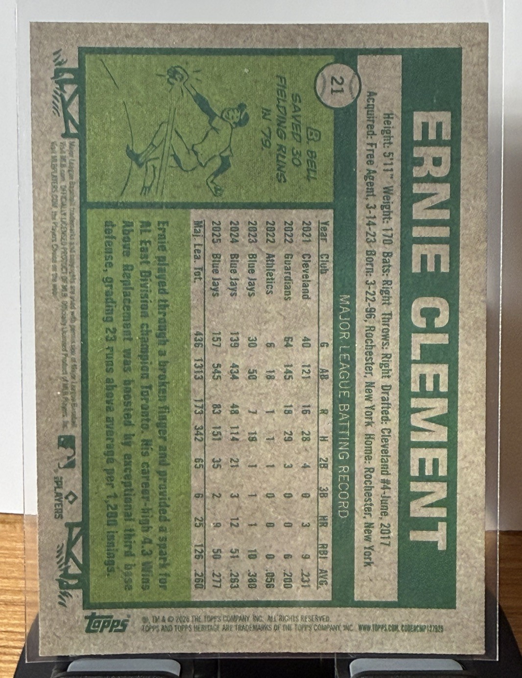 Ernie Clement 2026 Topps Heritage #21 Chrome Black Refractor #/77