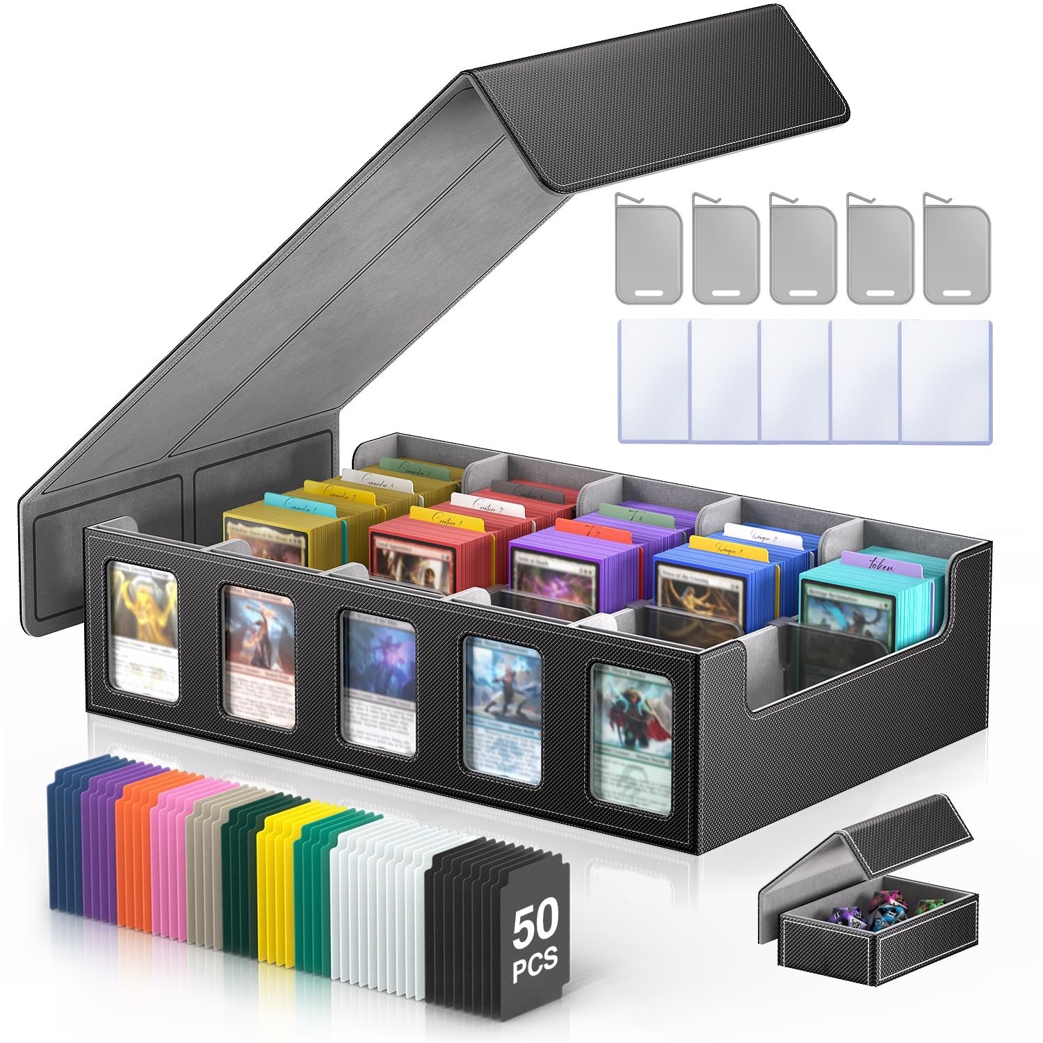 Large 5-Row Trading Card Storage Box 3900+ Capacity with Magnetic Lid & Dividers
