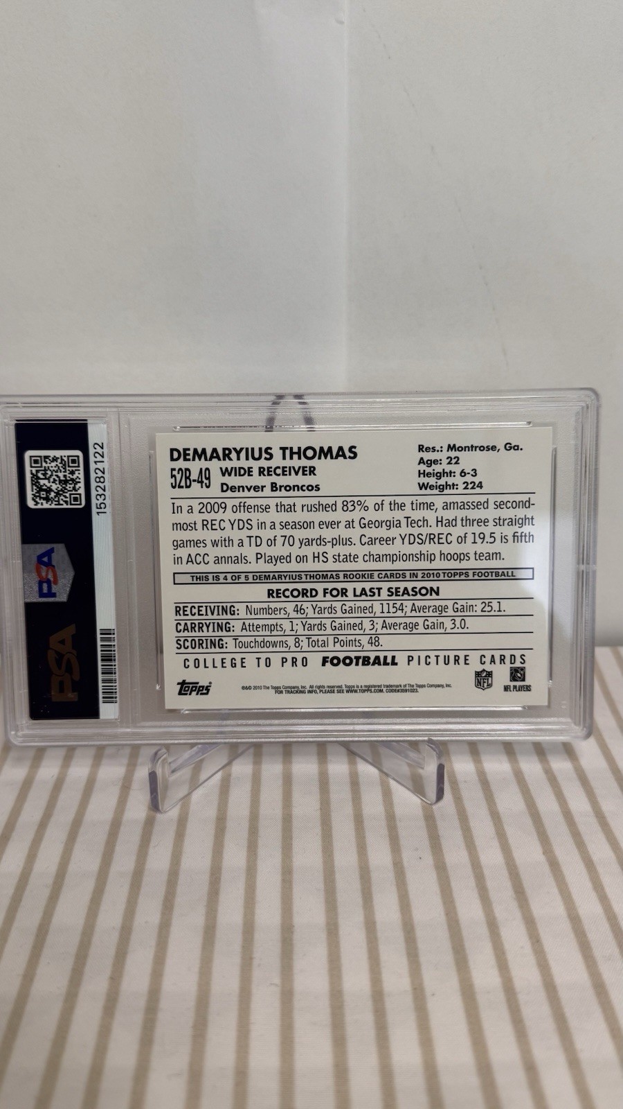 Topps 2010 1952 Bowman Design Demaryius Thomas RC Rookie Insert PSA 8 #52B-49