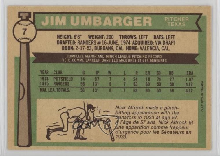 1976 O-Pee-Chee Jim Umbarger #7 Rookie RC 2k3