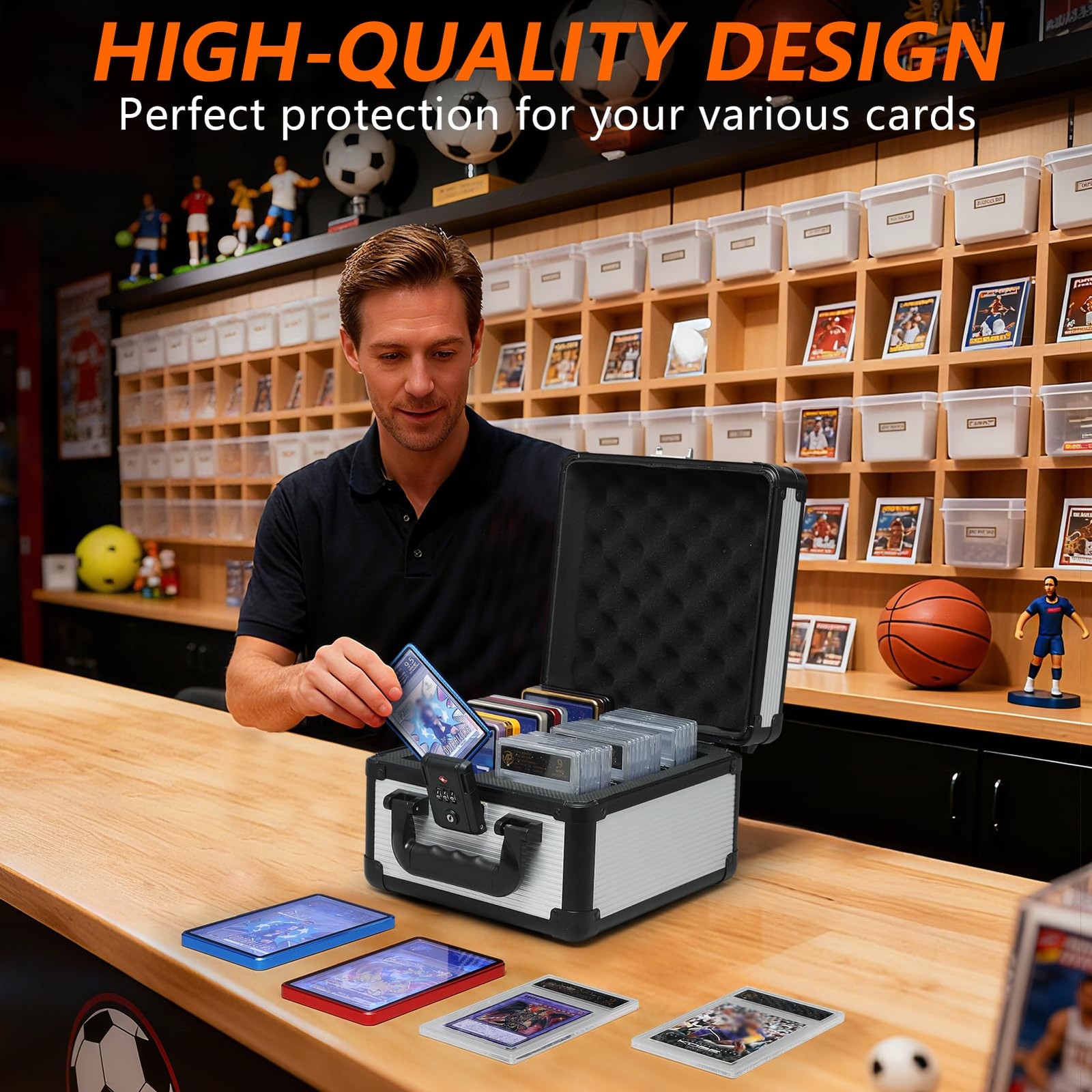 80+ 2 ROW Graded Card Storage Box – TSA Combination Lock Trading Card Box wit…