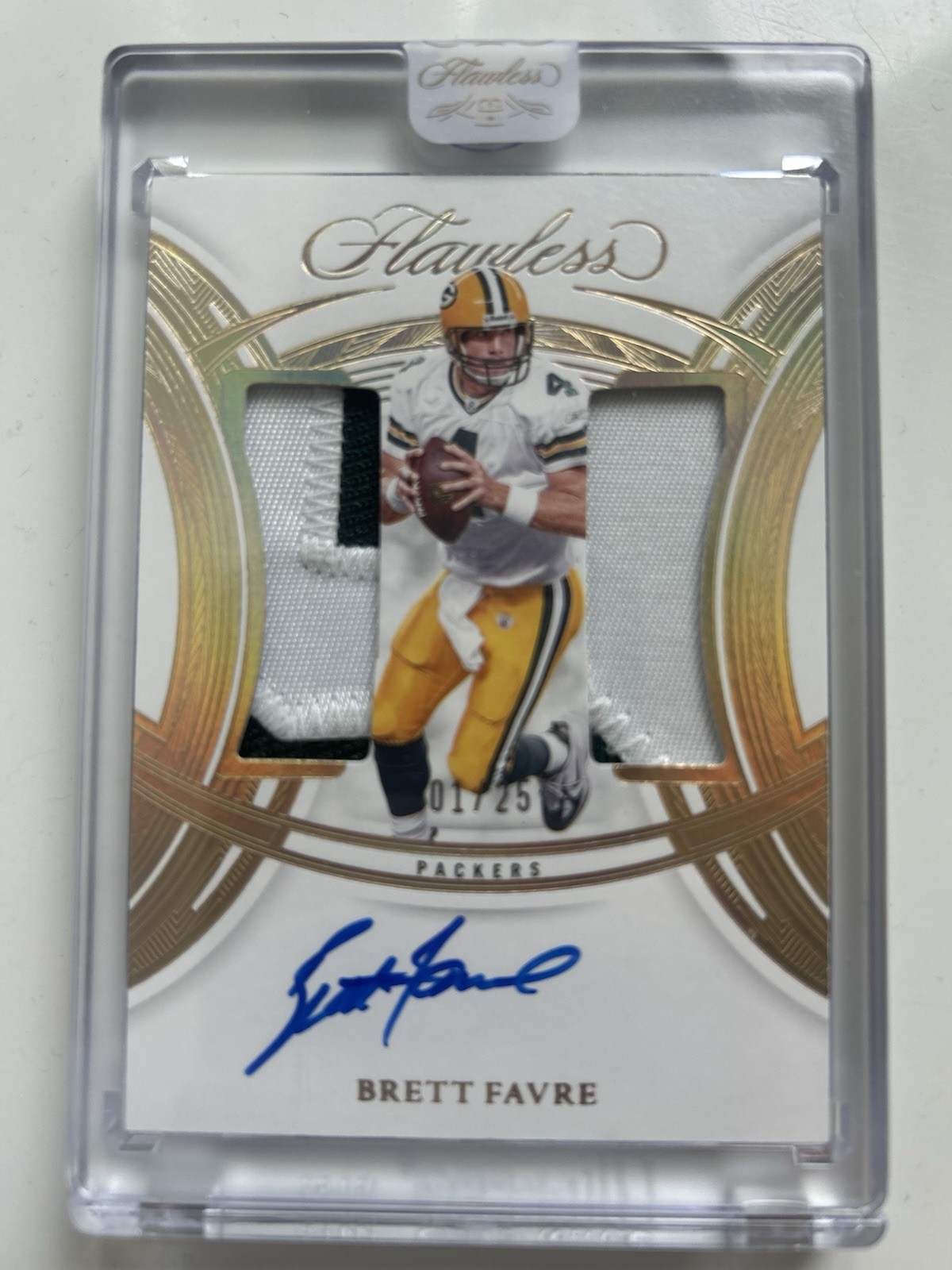 2025 Panini Flawless Brett Favre 1/25 Dual Patch On-Card Auto SEALED Packers