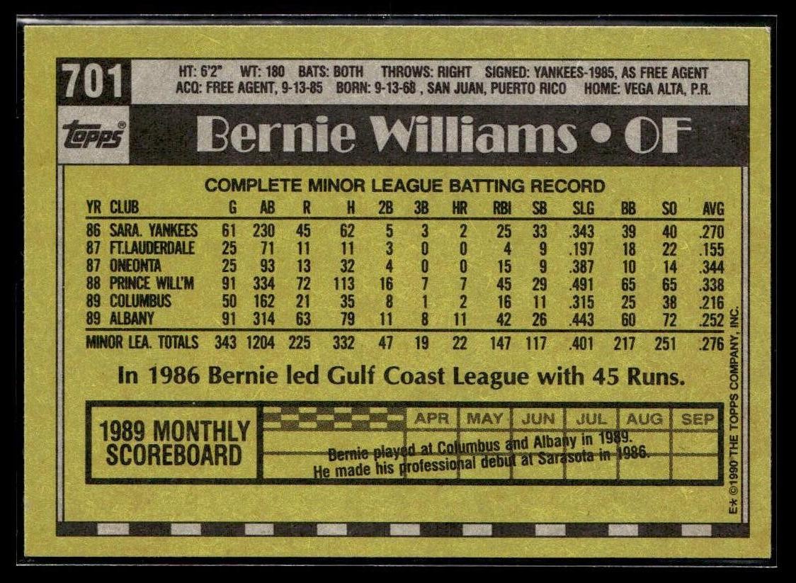 Bernie Williams 1990 Topps #701 PLEASE READ