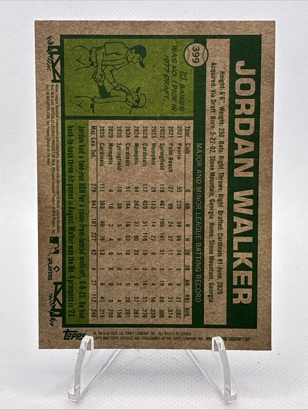 2026 Topps Heritage Jordan Walker #399 Chrome Blue Border /150 Cardinals