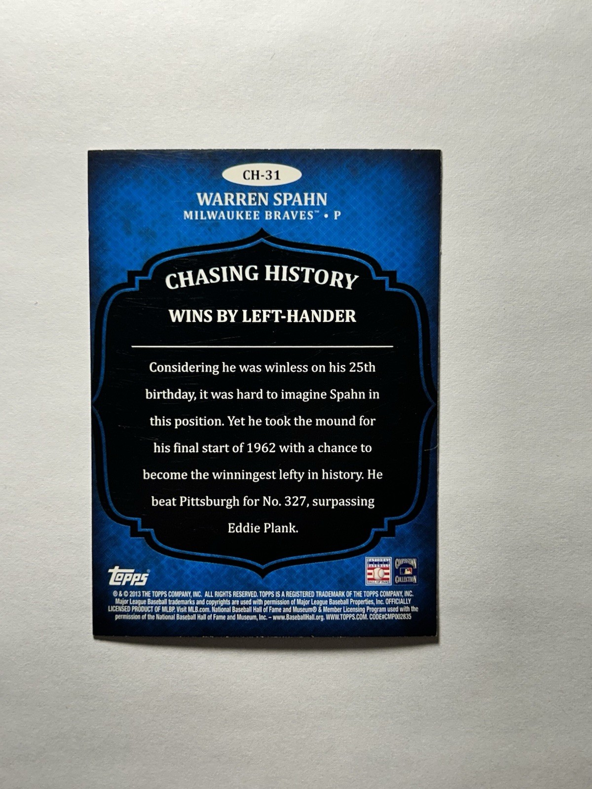 2013 Topps – Chasing History Warren Spahn #CH-31 Silver Foil