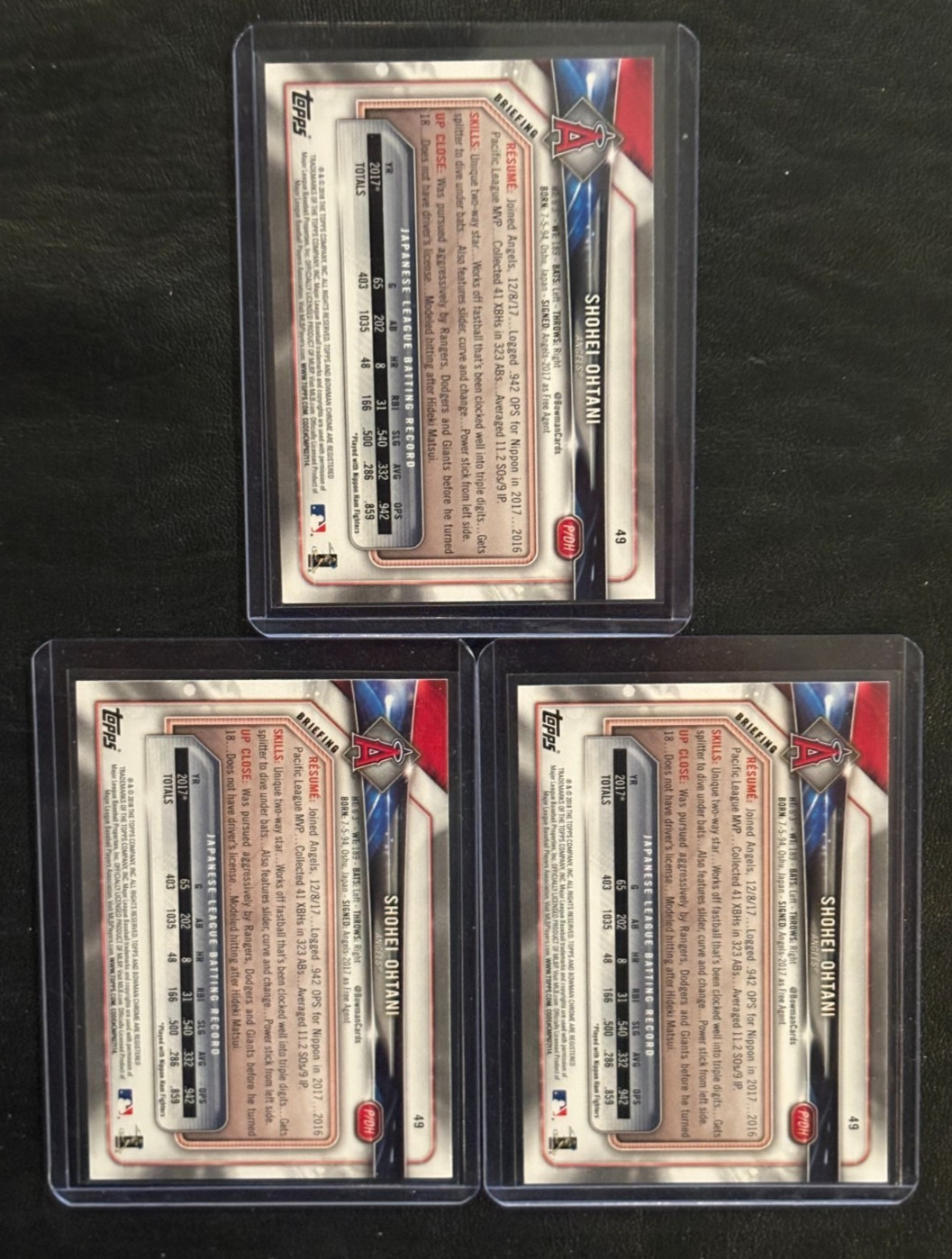 (3) SHOHEI OHTANI 2018 BOWMAN BASEBALL #49 ROOKIE CARD RC’S ANGELS DODGERS