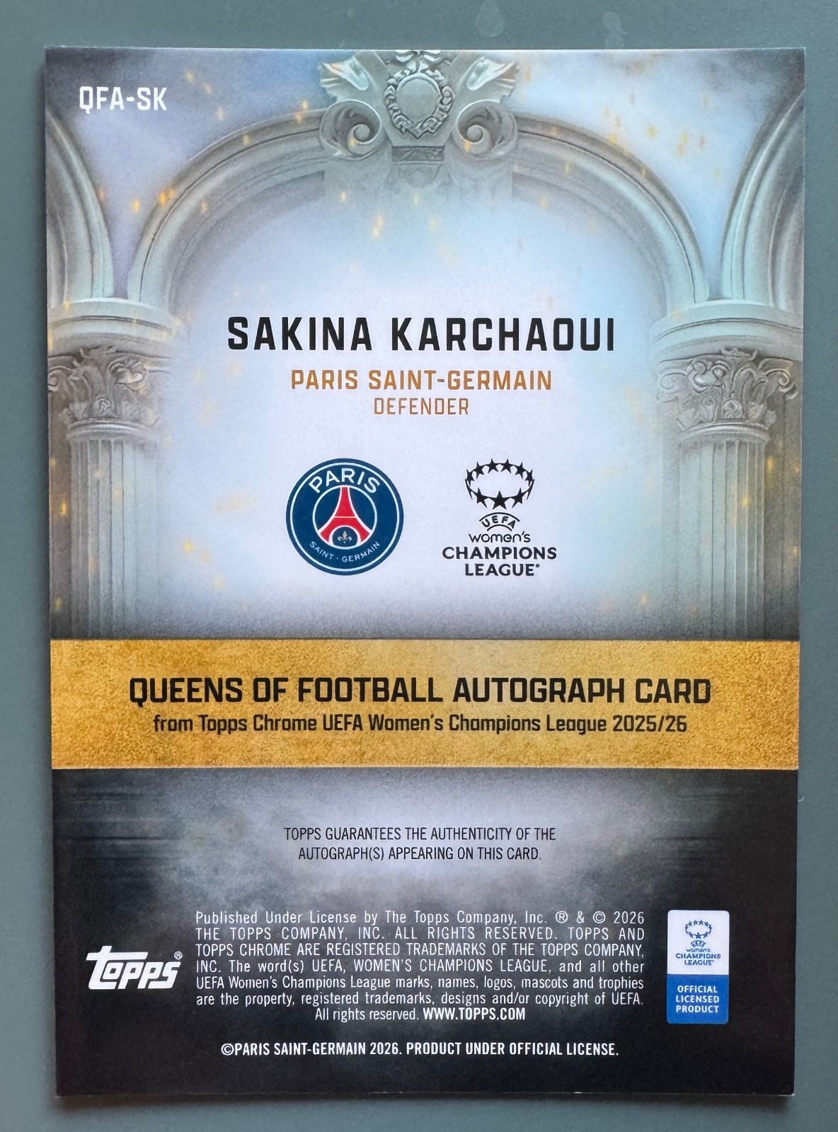 2025-26 Topps Chrome Womens UEFA #QF-SK Sakina Karchaoui Auto /299