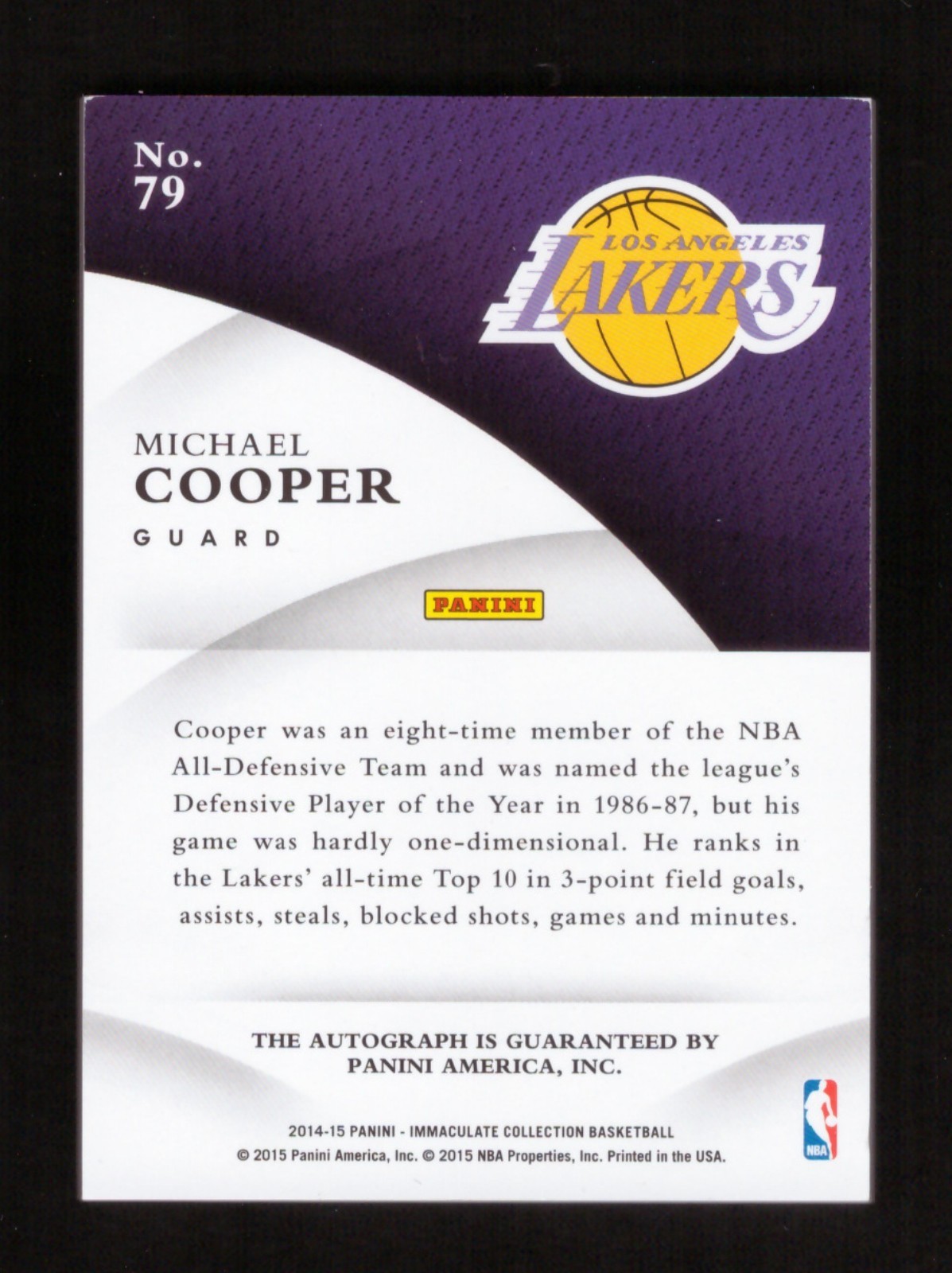 2014-15 Panini Immaculate Collection INK #79 Michael Cooper Auto Gold 10/10