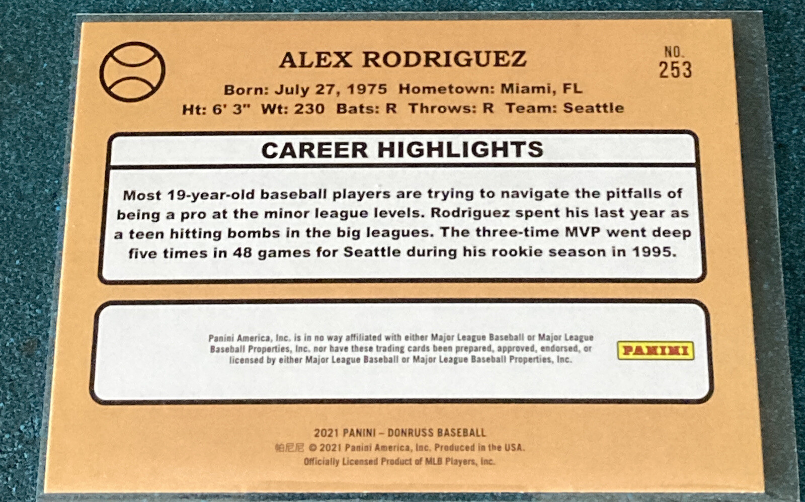 2021 Donruss Short-Print Retro PHOTO STAT VARIATION Alex Rodriguez #253 SP