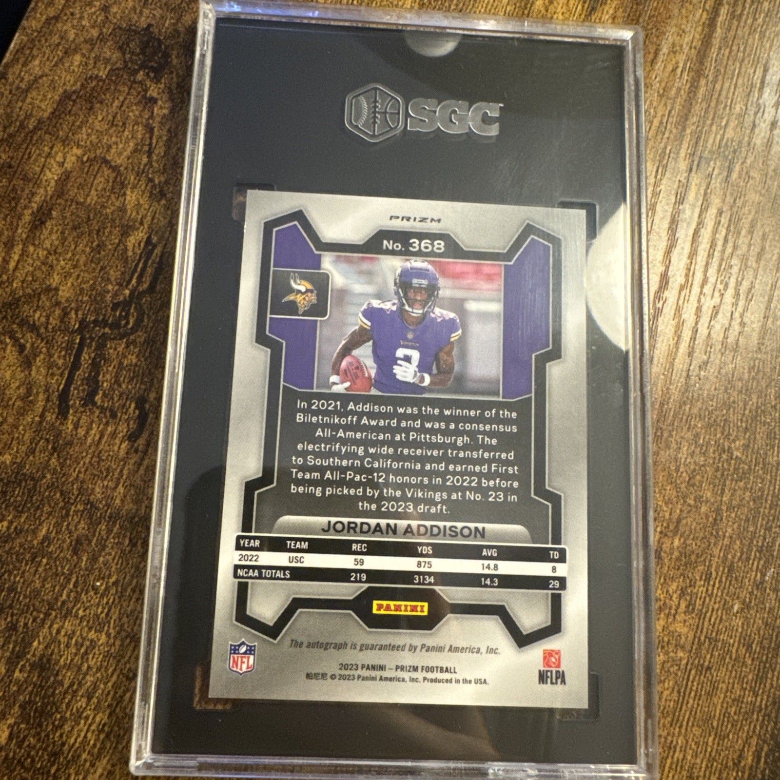 2023 Panini Prizm – Rookies Jordan Addison #368 Silver Prizm Autographs (AU, RC)