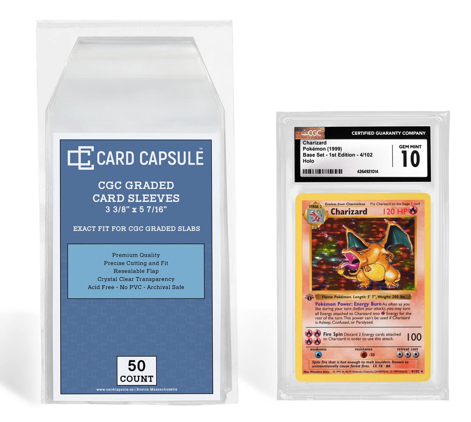 Card Capsule 50 Count Exact Fit for CGC Graded Slabs Resealable Sleeves Bags