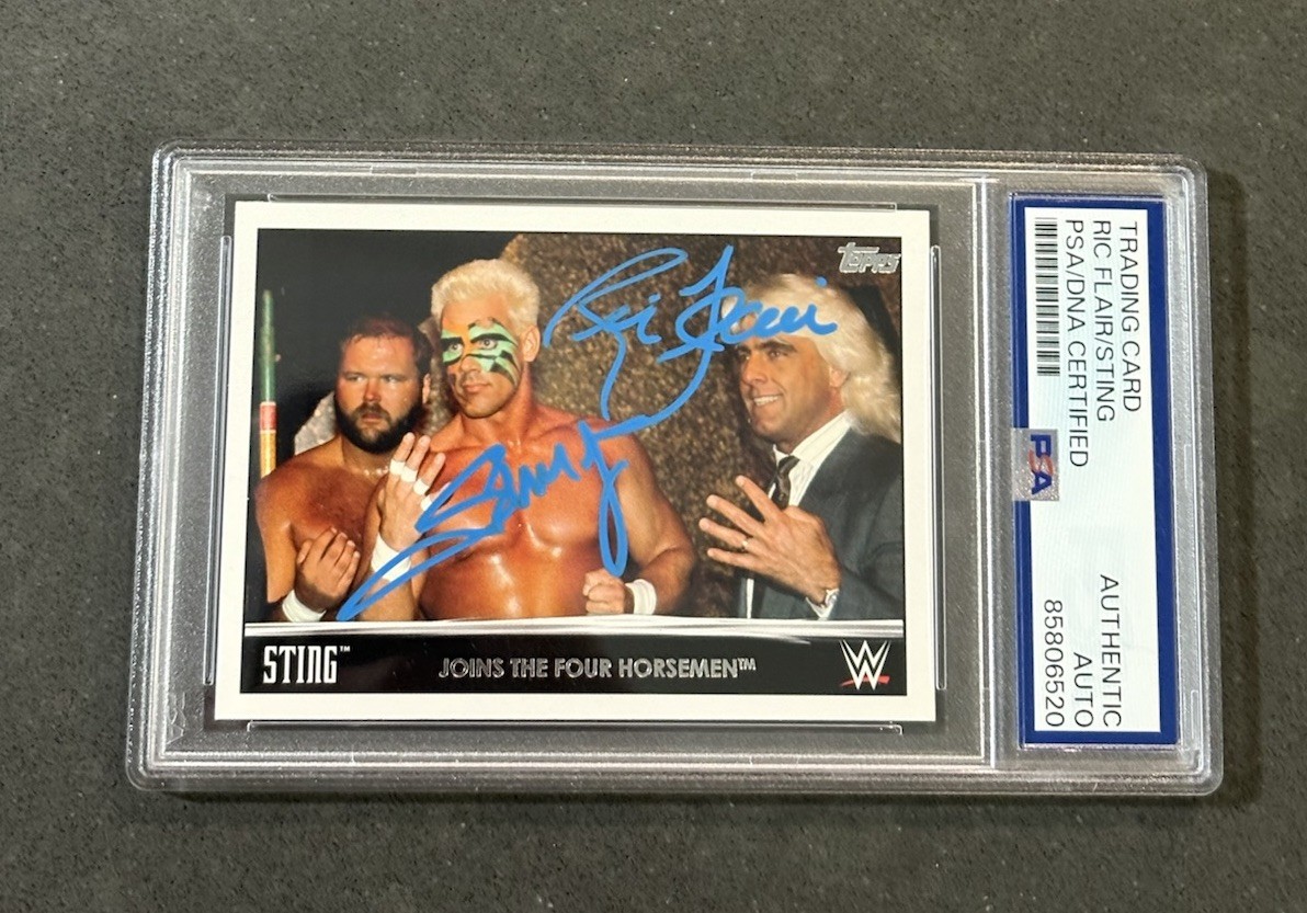 RIC FLAIR & STING 2015 TOPPS WWE DUAL SIGNED AUTOGRAPHED CARD PSA/DNA CERTIFIED