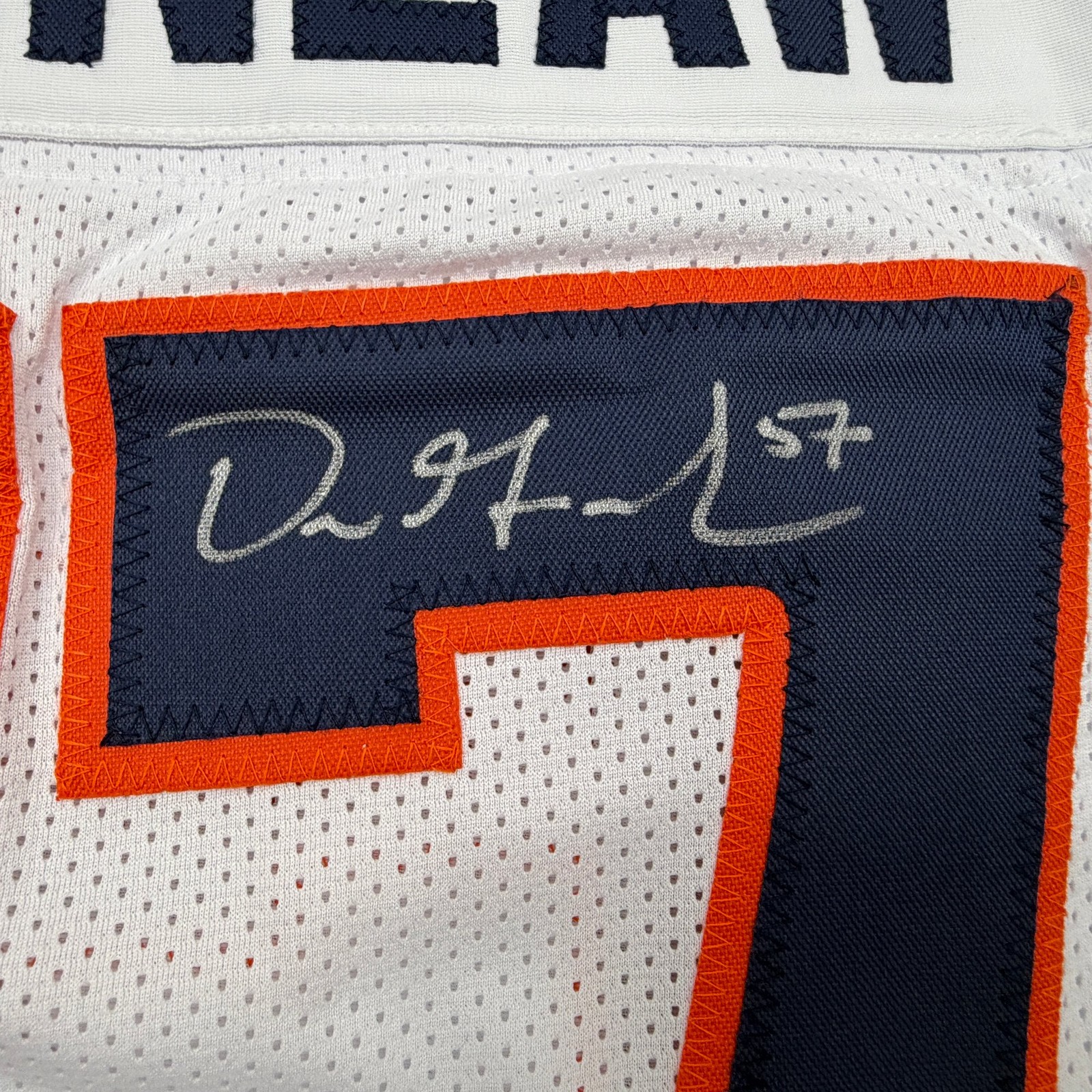 Autographed/Signed Dre Greenlaw Denver White Pro Cut Football Jersey Beckett COA