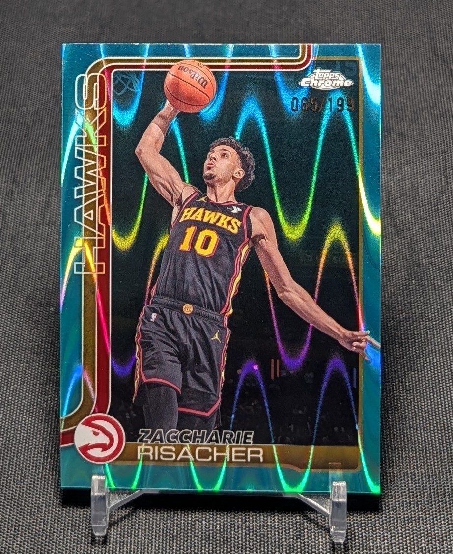 Zaccharie Risacher Aqua Raywave Refractor /199 2025/26 Topps Chrome Card 2 Hawks