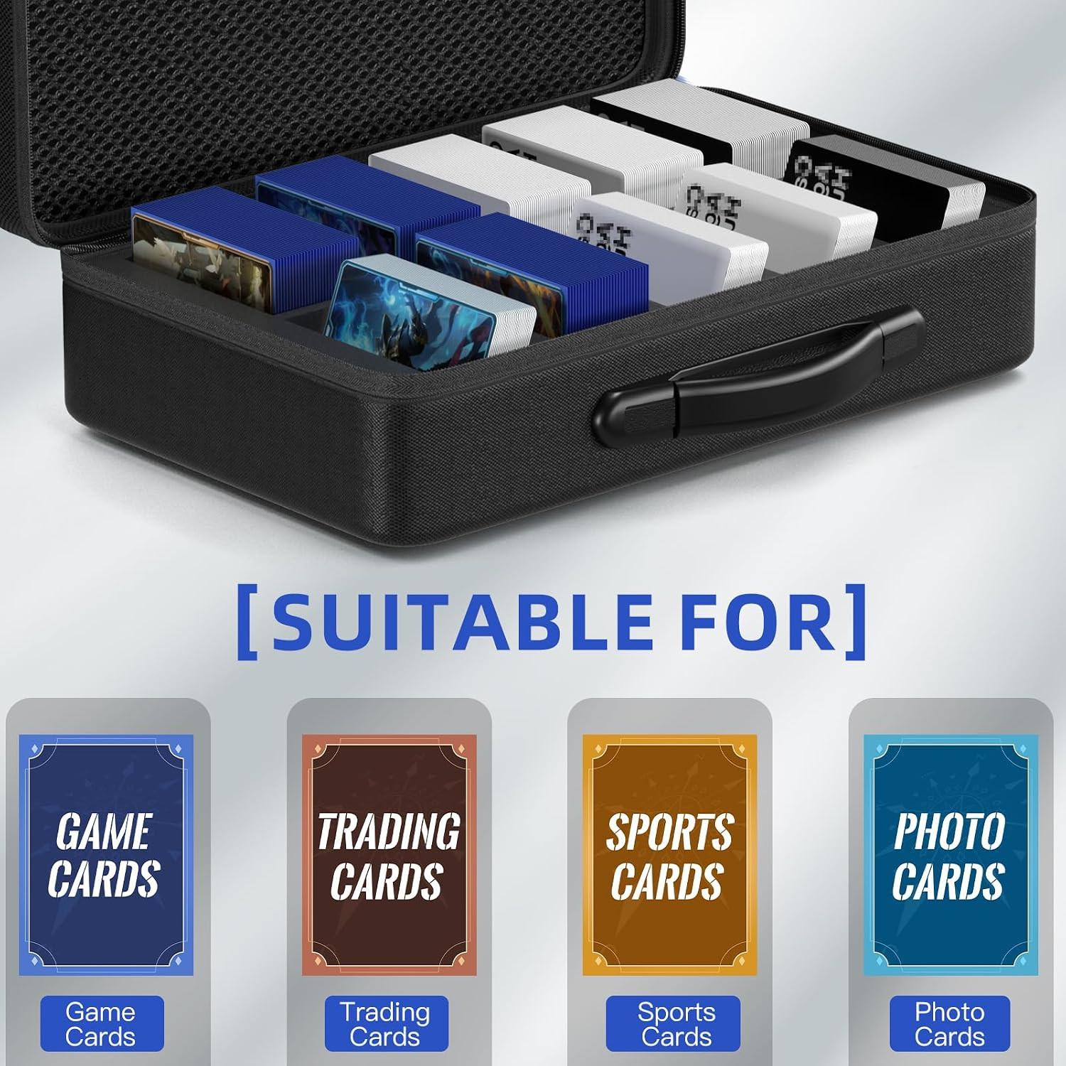Portable Card Storage Case for MTG, Yu-Gi-Oh & More with Dice Set, Black