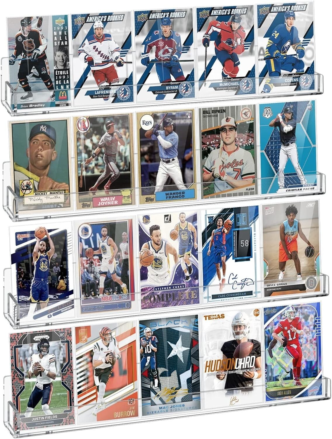 4 Pack Sports Card Display Shelf for Wall Hold 16 Graded Cards or 20 Sleeved