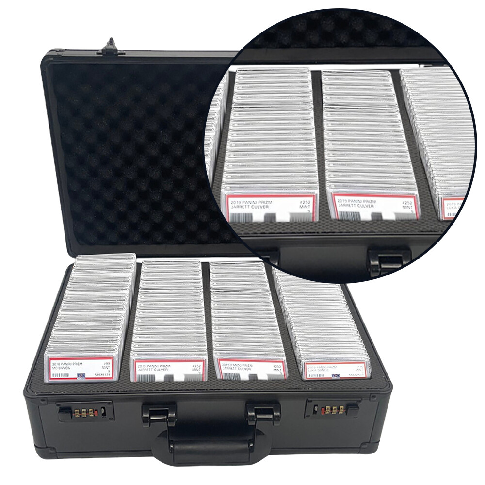4-Row Graded Card Storage Box Case Holds 150+ Slabs PSA Slab Case w/ Key Lock