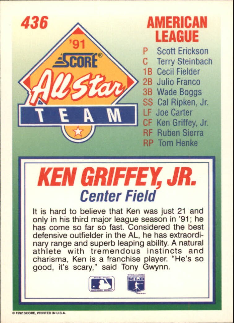 1992 Score #436 Ken Griffey Jr. AS – BB