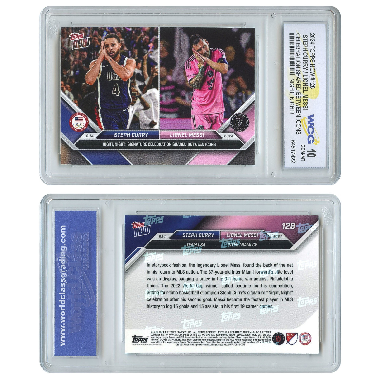 2024 Topps Now STEPH CURRY & LIONEL MESSI Double Card #128 – Graded GEM MINT 10