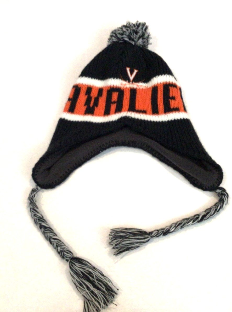 University of VA Cavaliers Knit Pom Ear Flap Beanie Stocking Cap EUC
