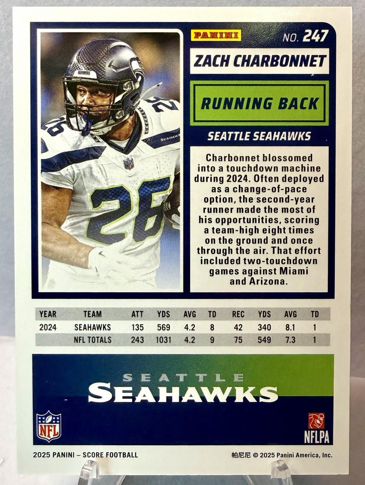 2025 Panini Score Zach Charbonnet Score-A-Treat Bats Holo /399 #247 Seahawks