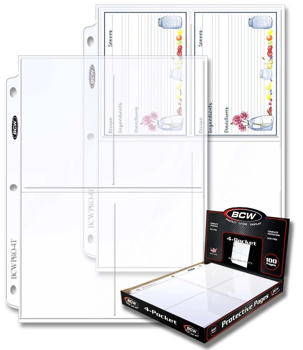 50 pack BCW 4 Pocket Photo Postcard Album Pages 3.5″ x 5.25″ Acid Free Archival