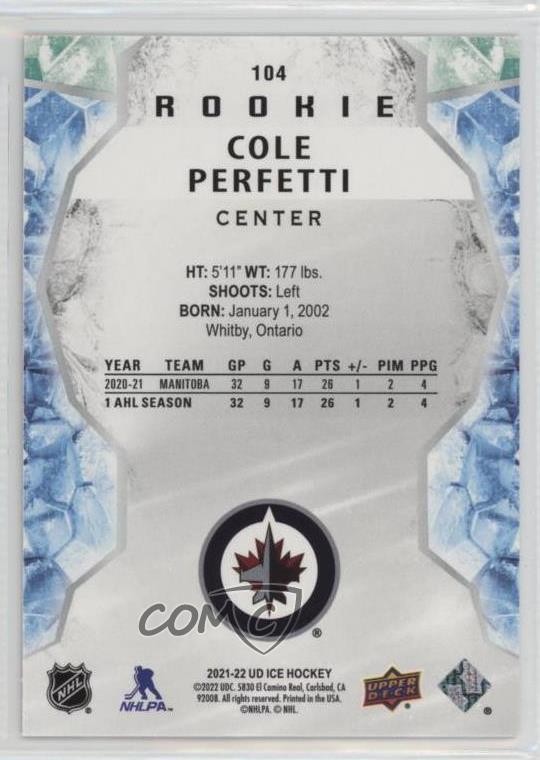 2021-22 Upper Deck Ice Rookie Orange Cole Perfetti #104 Rookie RC 14sr