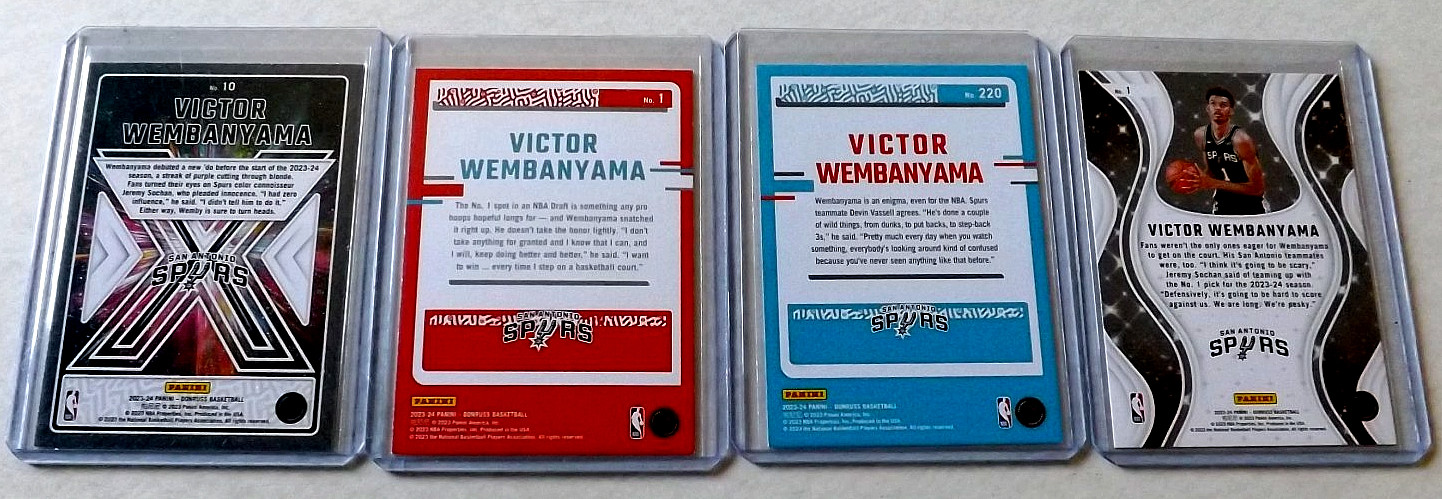4 Card Lot Panini 2023-24 Donruss The Rookies Victor Wembanyama #1, 10, 220