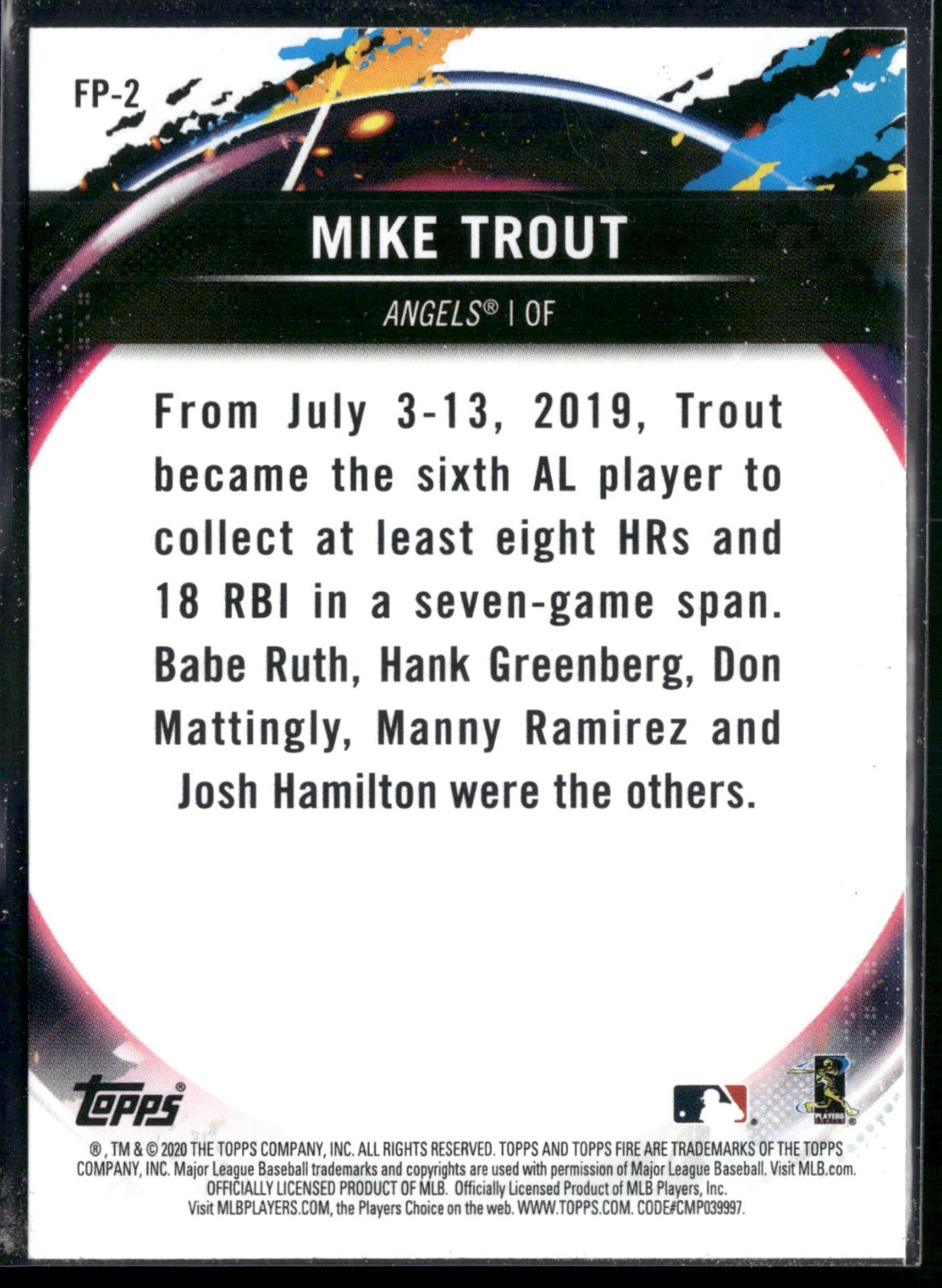 2020 Topps Chrome Topps Fire NBCD Preview #FP-2 Mike Trout