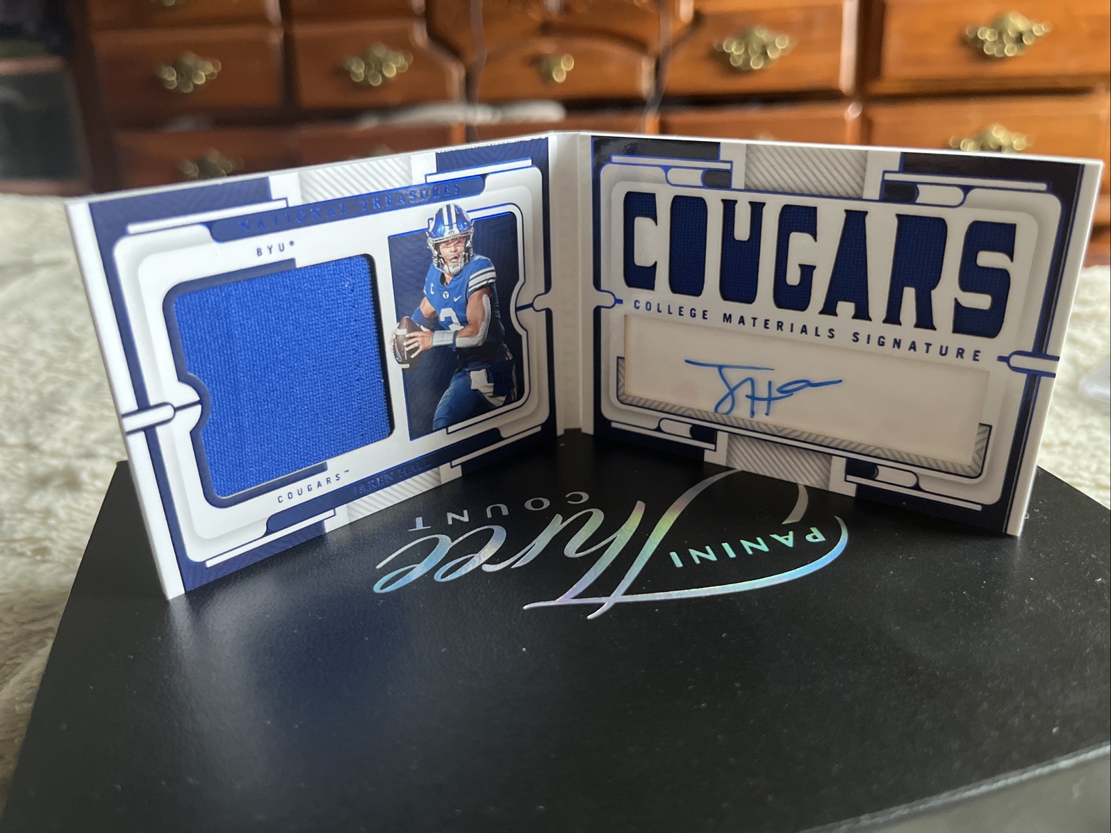 2023 National Treasures Collegiate – JAREN HALL – RPA Booklet Blue Foil #/75 BYU