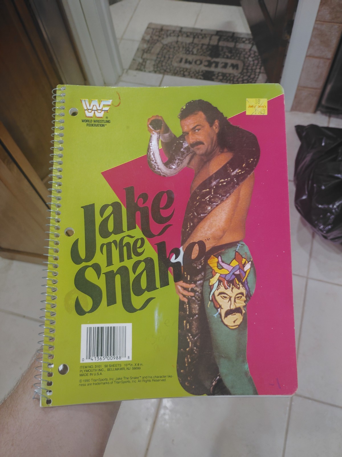 TranSports WWF Jake Roberts Notebook 10.5x8in Yellow Pink Green Wrestling