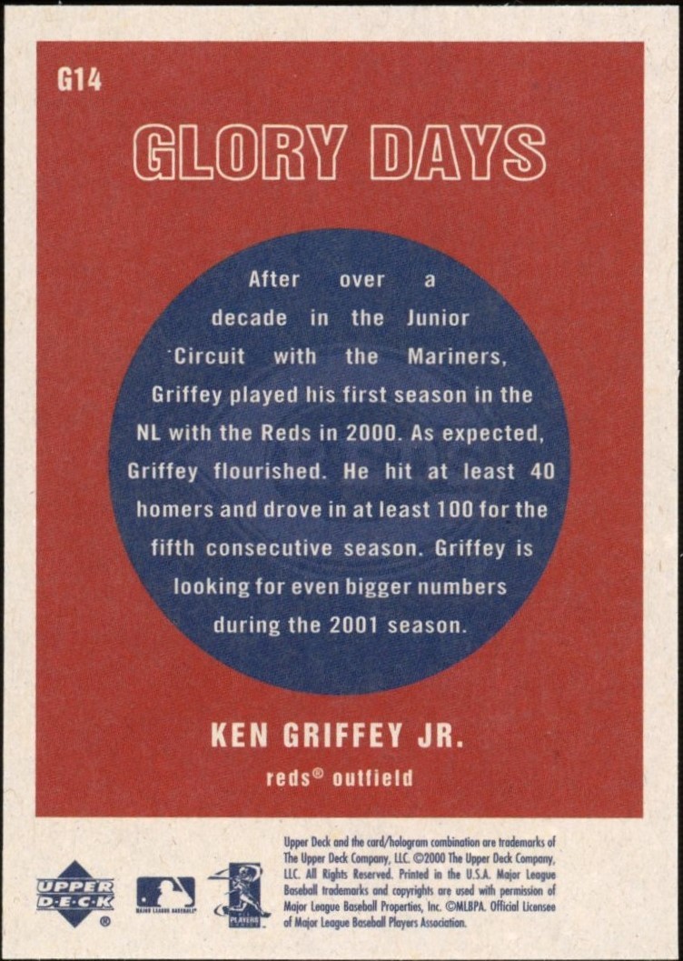2001 Upper Deck Vintage Ken Griffey Jr. G14 Glory Days
