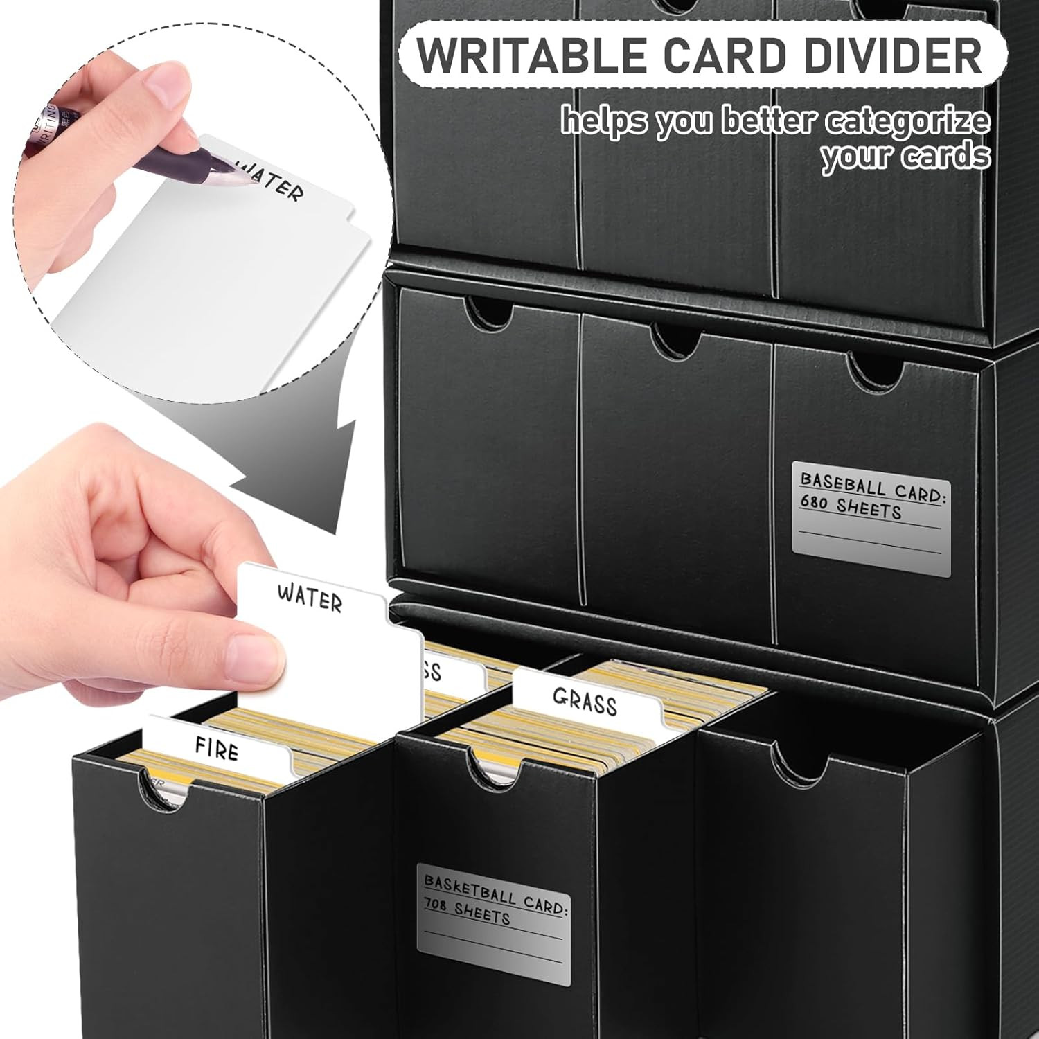 Homthy Trading Card Storage Box, Includes 12 Pack with 50 Card Dividers, Cardboa