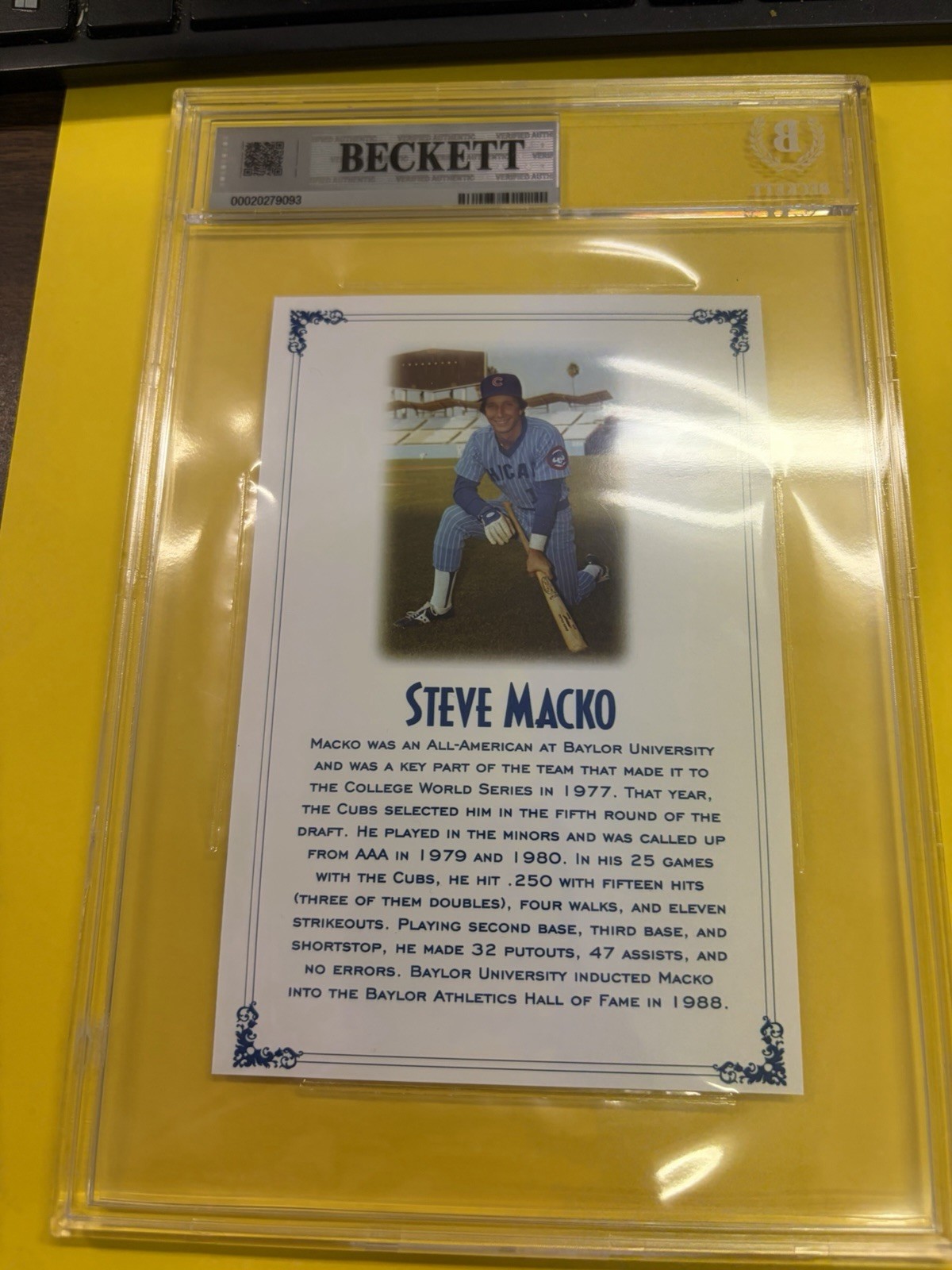 Steve Macko Autograph Beckett 6×9 Slab Custom 4×6 Card Cut RARE D. 81 Cubs