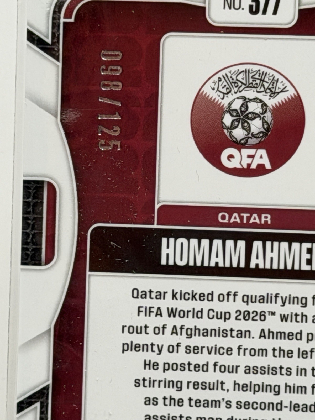 2026 Panini Prizm FIFA World Cup #377 Homam Ahmed , Qatar RC Orange /125