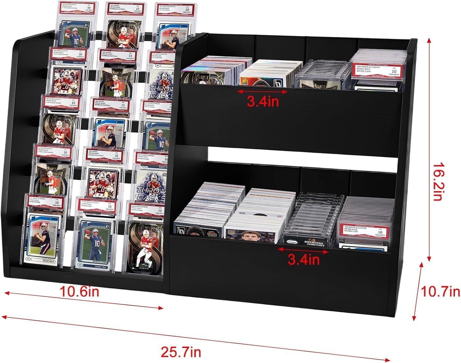 NEW 5 Tier Trading Card Display Case Stand Holds 200 Cards Wood Card Holder