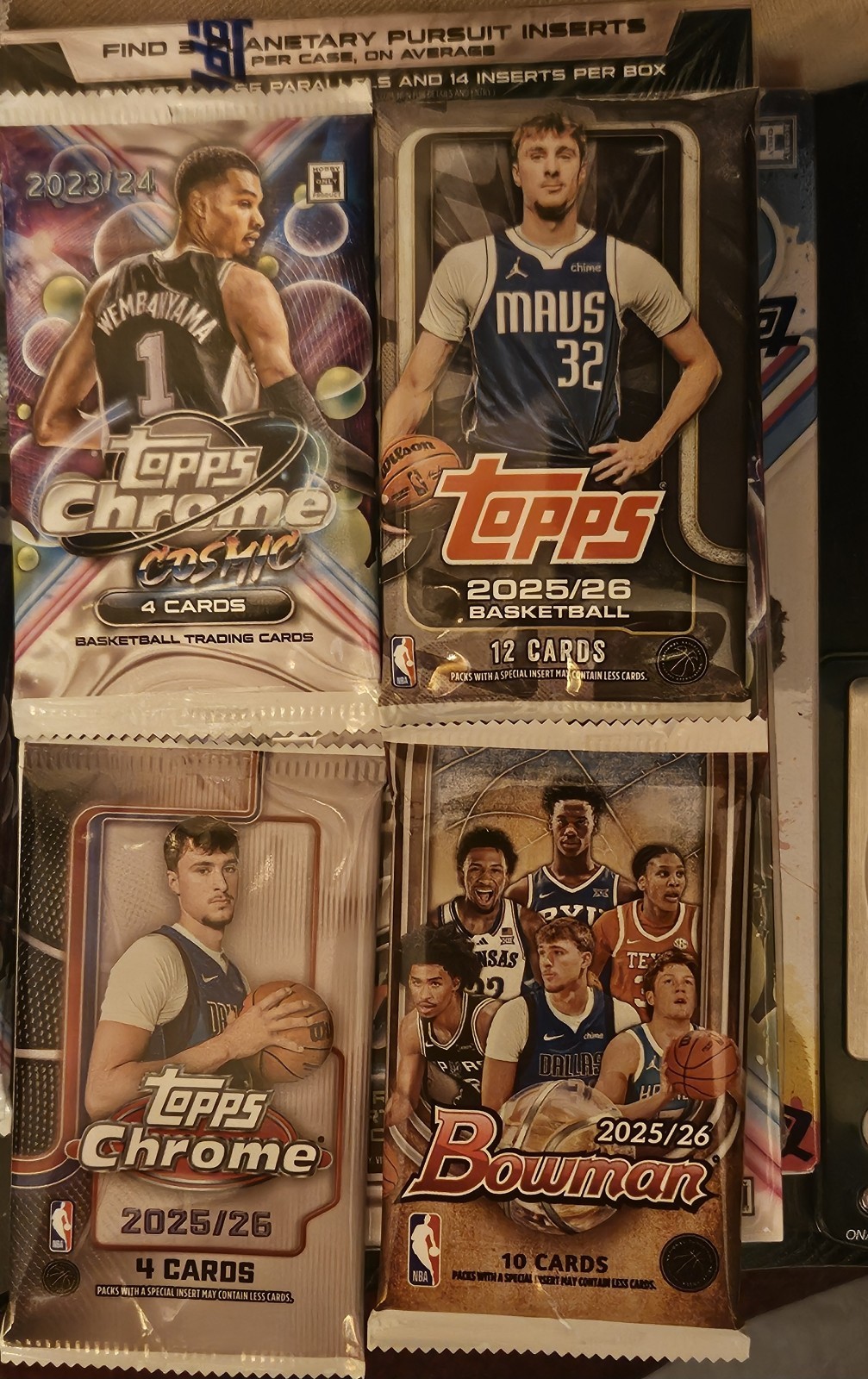 2025/26 Topps Chrome Bowman Basketball 4 Pack Lot + 2023 Cosmic Wemby Flagg