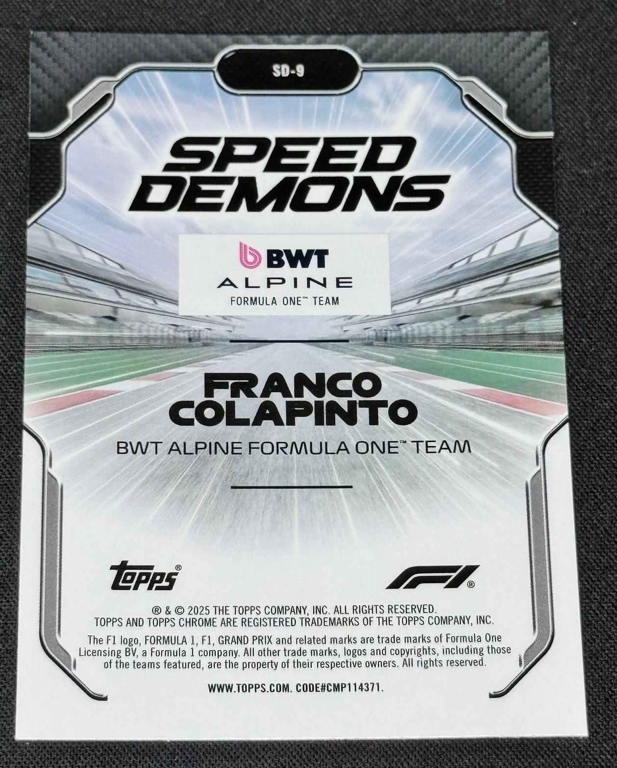 2025 Topps Chrome Formula 1 Franco Colapinto #SD-9 Speed Demons Refractor 🔥