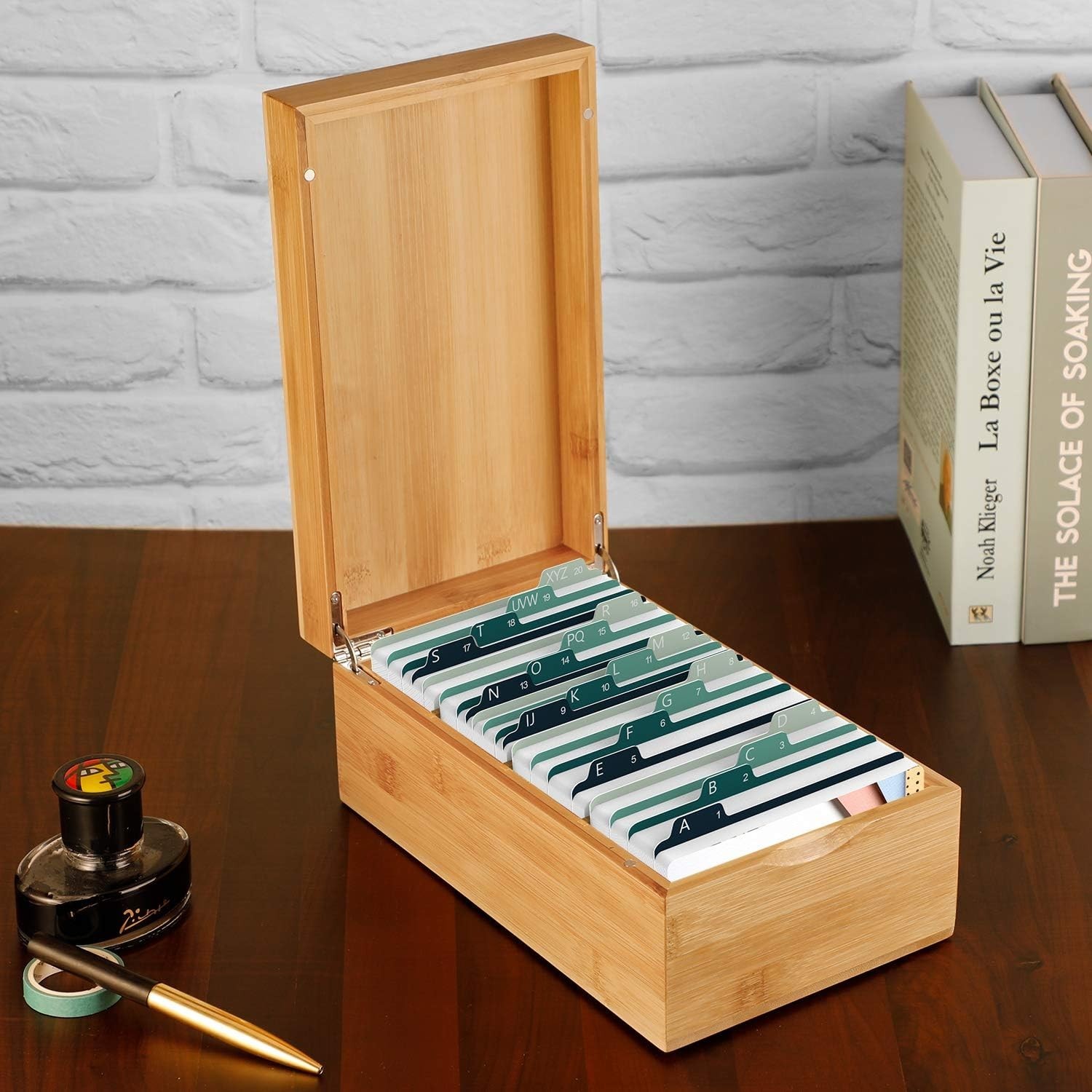 Sturdy Bamboo 3×5 Index Card Box with Anti-Slip Base – A-Z Organizational Charm