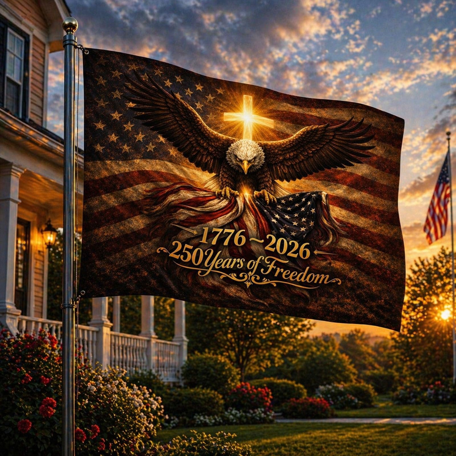 250th Anniversary USA Double Sided 3-Ply Flag for outside,We The 3×5 ft, Gold