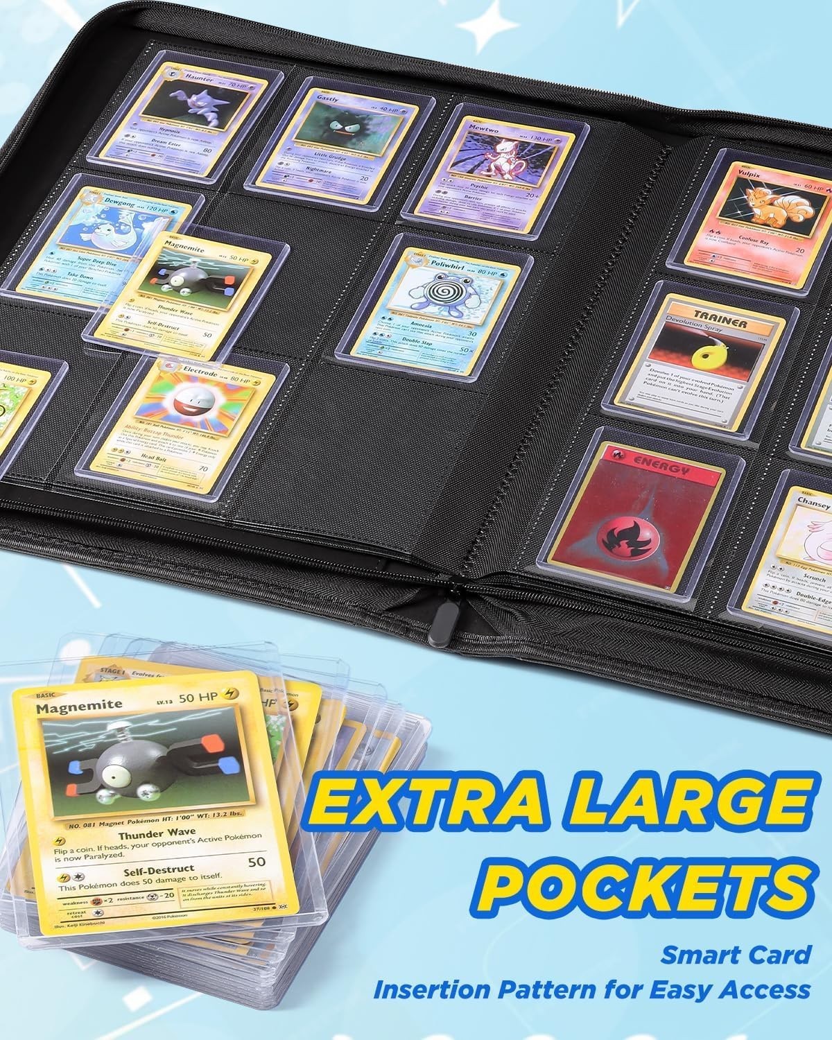 9 Pocket Toploader Binder Holds 288 Cards Zipper Trading Card Album