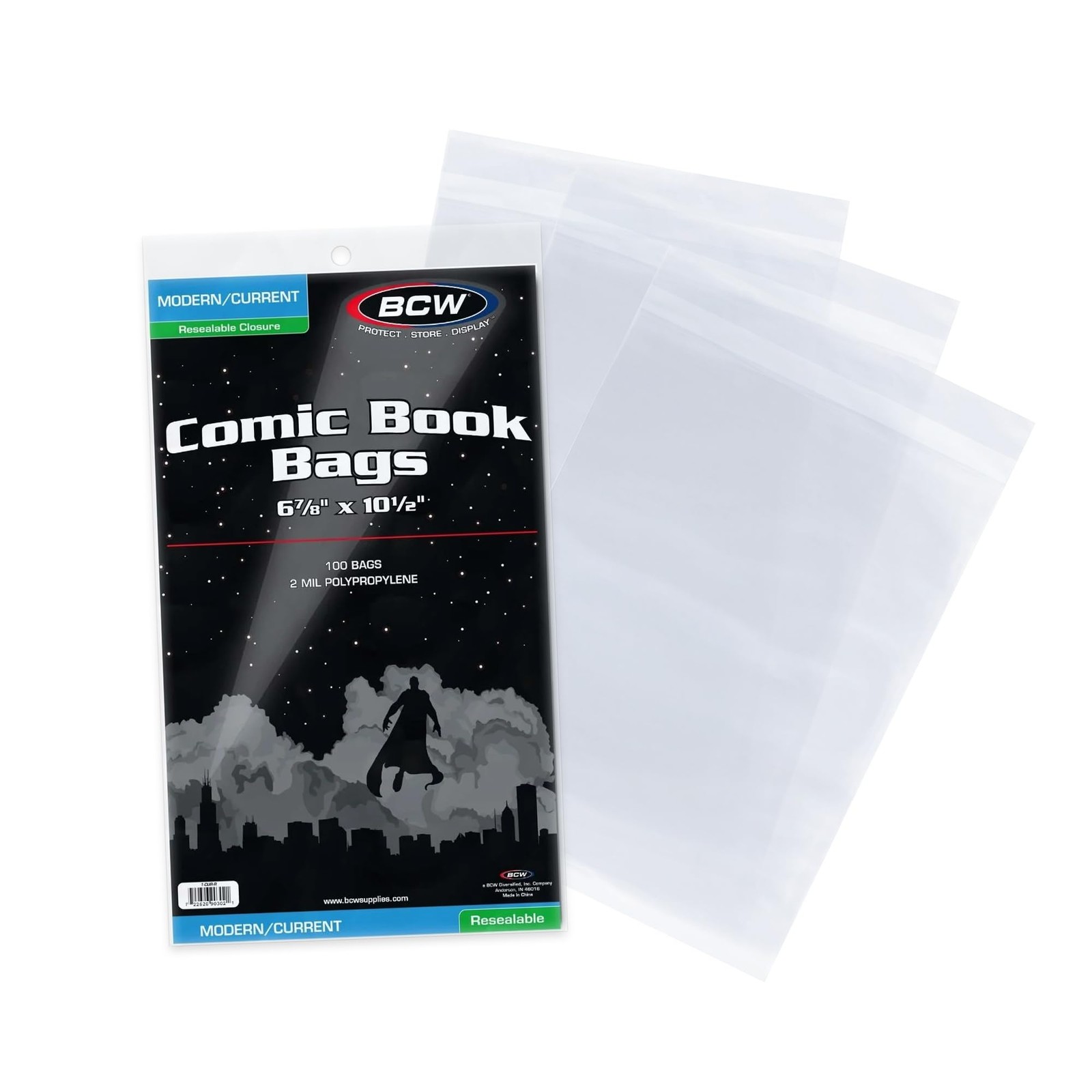 BCW Resealable Current/Modern Comic Bags – 100 100 Count ( Pack of 1), Clear