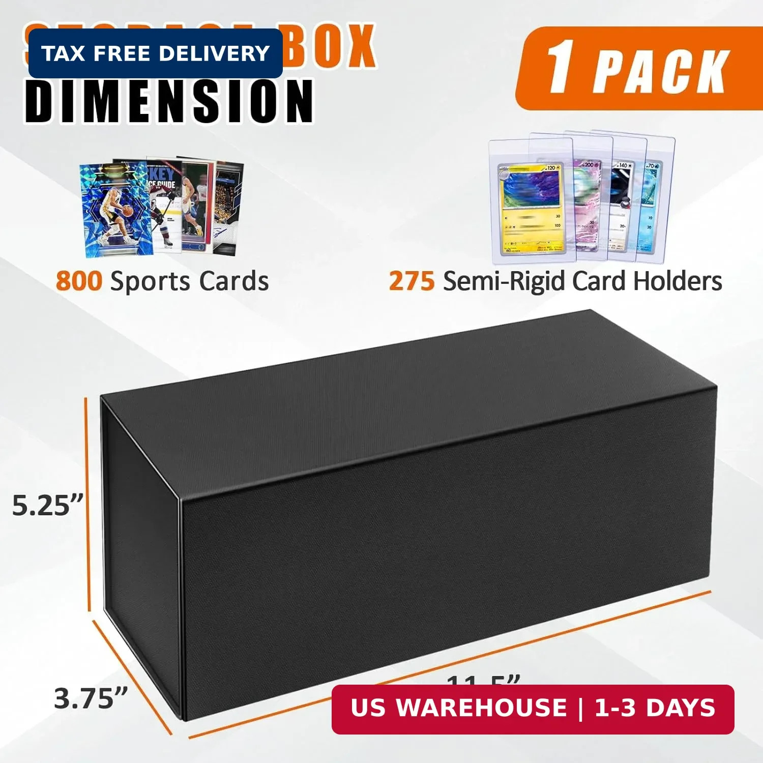 Semi Rigid Card Holder & Magnetic Storage Box Case for Trading Cards – 1ct Black