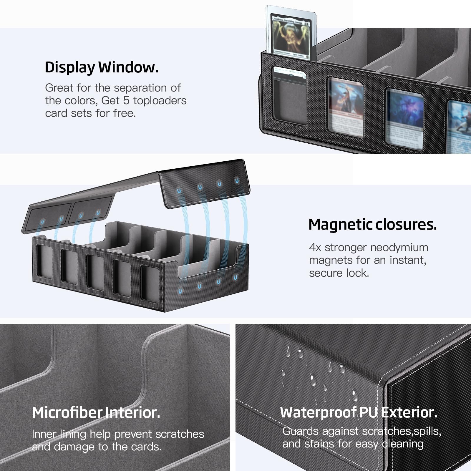 Large 5-Row Trading Card Storage Box 3900+ Capacity with Magnetic Lid & Dividers