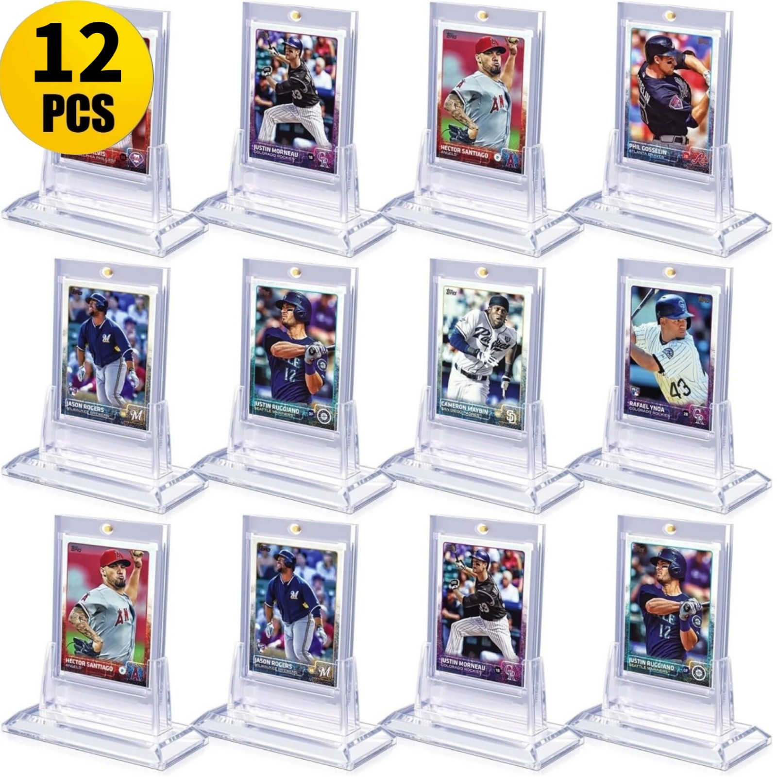 12Pcs Magnetic Card Holders 35pt with 12 Stands – Standard Trading Card Cases