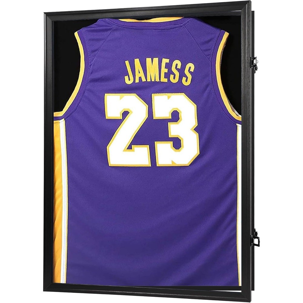 Jersey Frame Display Case Lockable Shadow Box UV Protection Acrylic Black