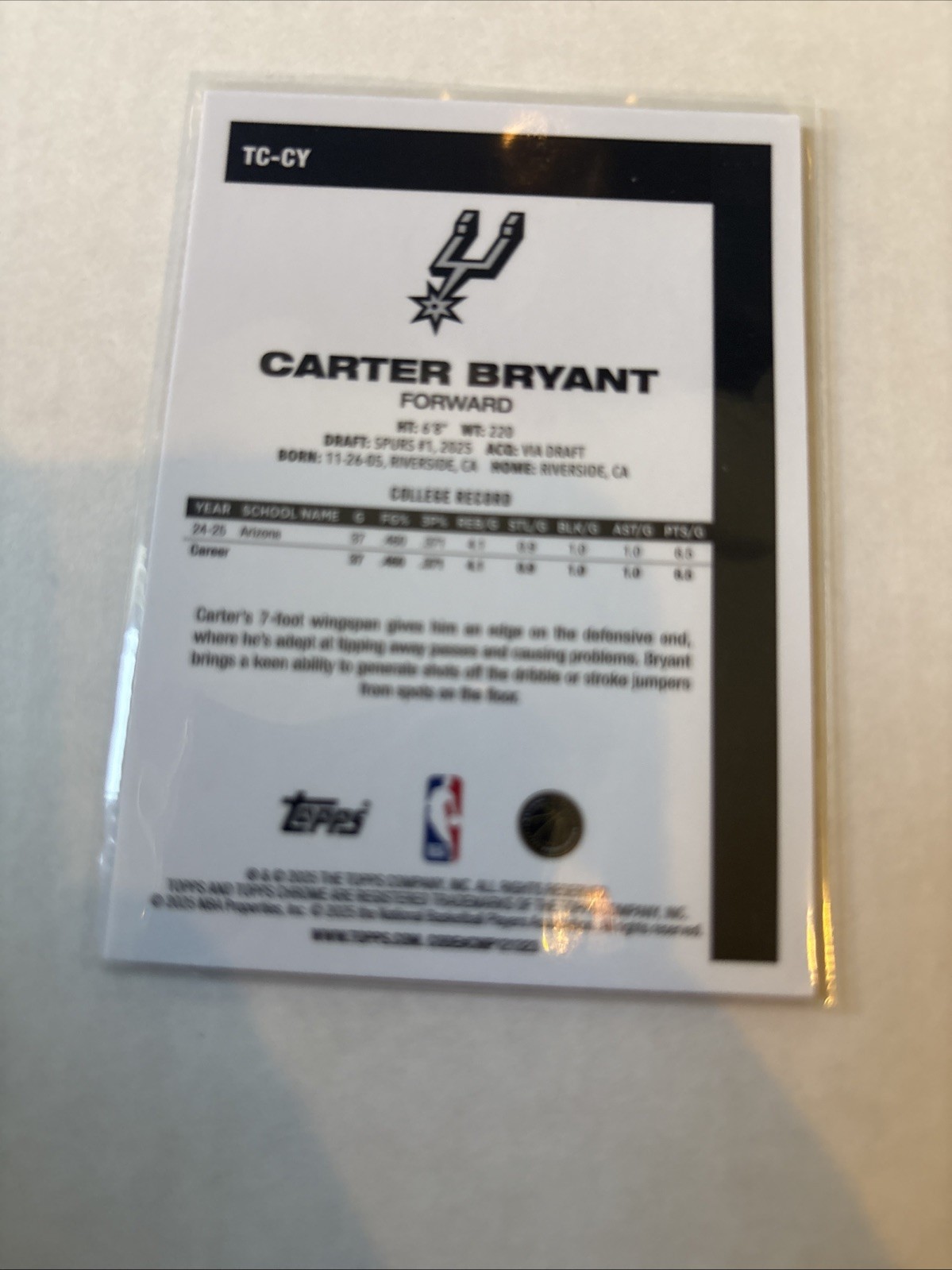2025-26 Topps – 1980-81 Topps Chrome Silver Pack Carter Bryant #TC-CY (RC)
