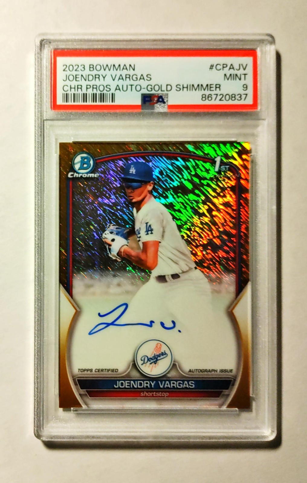 Joendry Vargas 2023 1st Bowman Chrome AUTO GOLD Shimmer REFRACTOR /50 PSA 9 z4