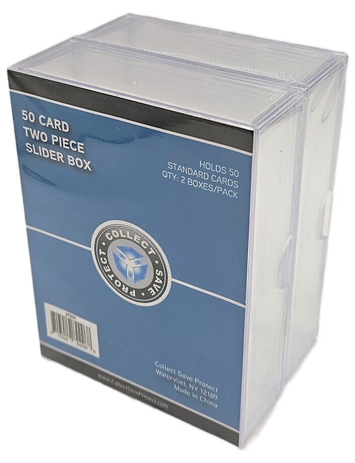 (6 Boxes) CSP 2-Piece Slider Card Storage Box (50 Card Size) Stackable Plastic